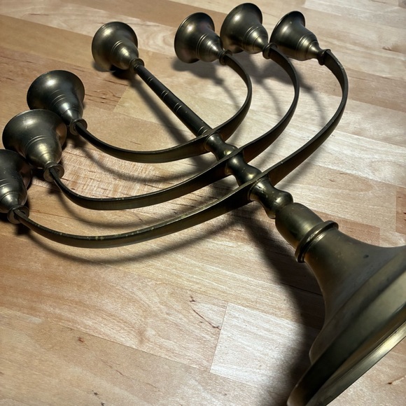 Vintage Brass Metal Seven-Branched Candelabra Jewish Menorah Candle Holders - Picture 8 of 8